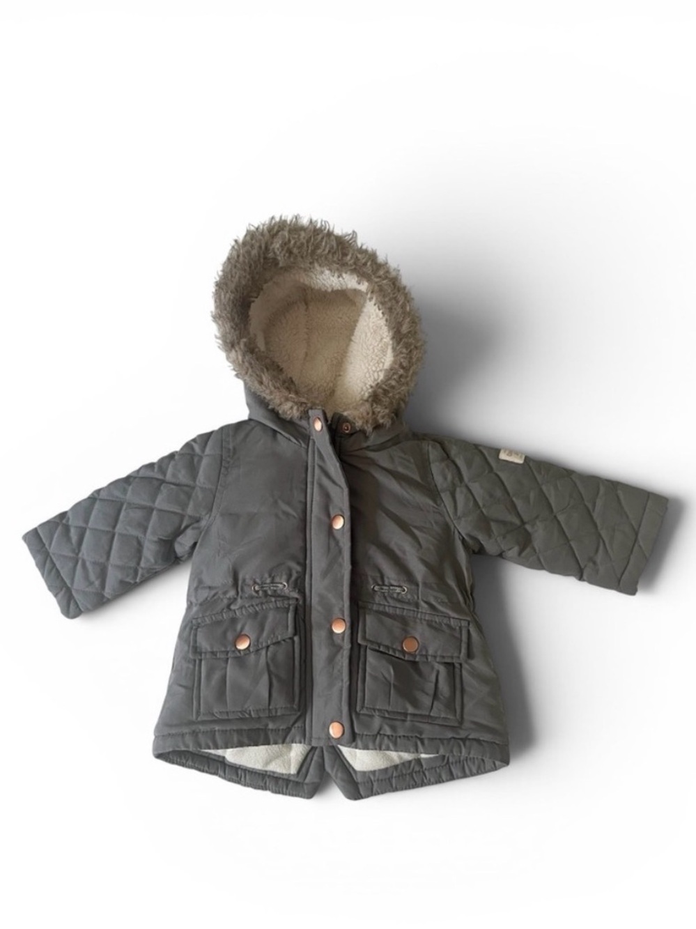 OshKosh B'gosh Gray Quilted Faux-Fur Hooded Puffer Coat